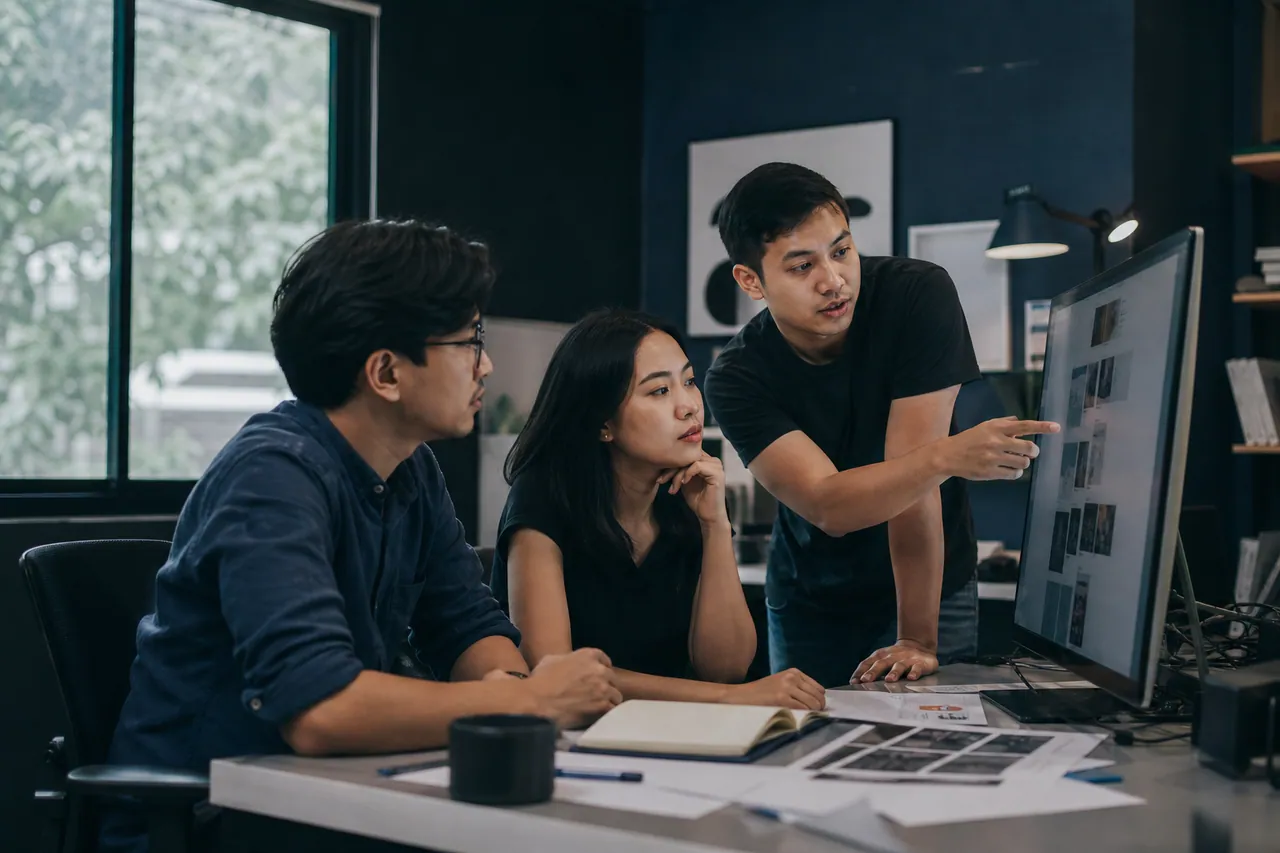 A team reviewing website strategy together